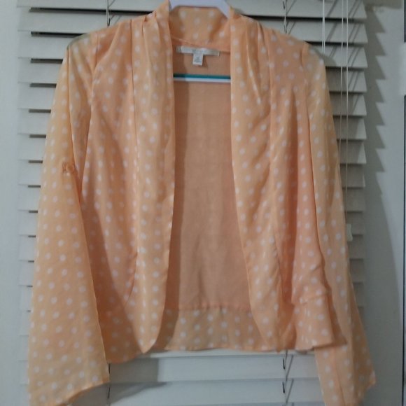 LC Lauren Conrad Sweaters - LC Lauren Conrad XS polka dot orange Chiffon open cardigan